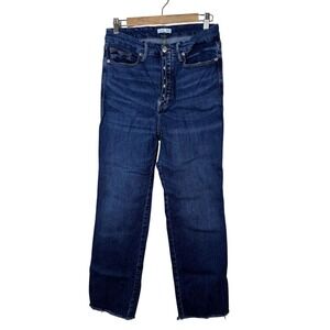 Good American Women Good Curve Straight Jeans 10/30 Blue Cashmere Blend Raw Hem